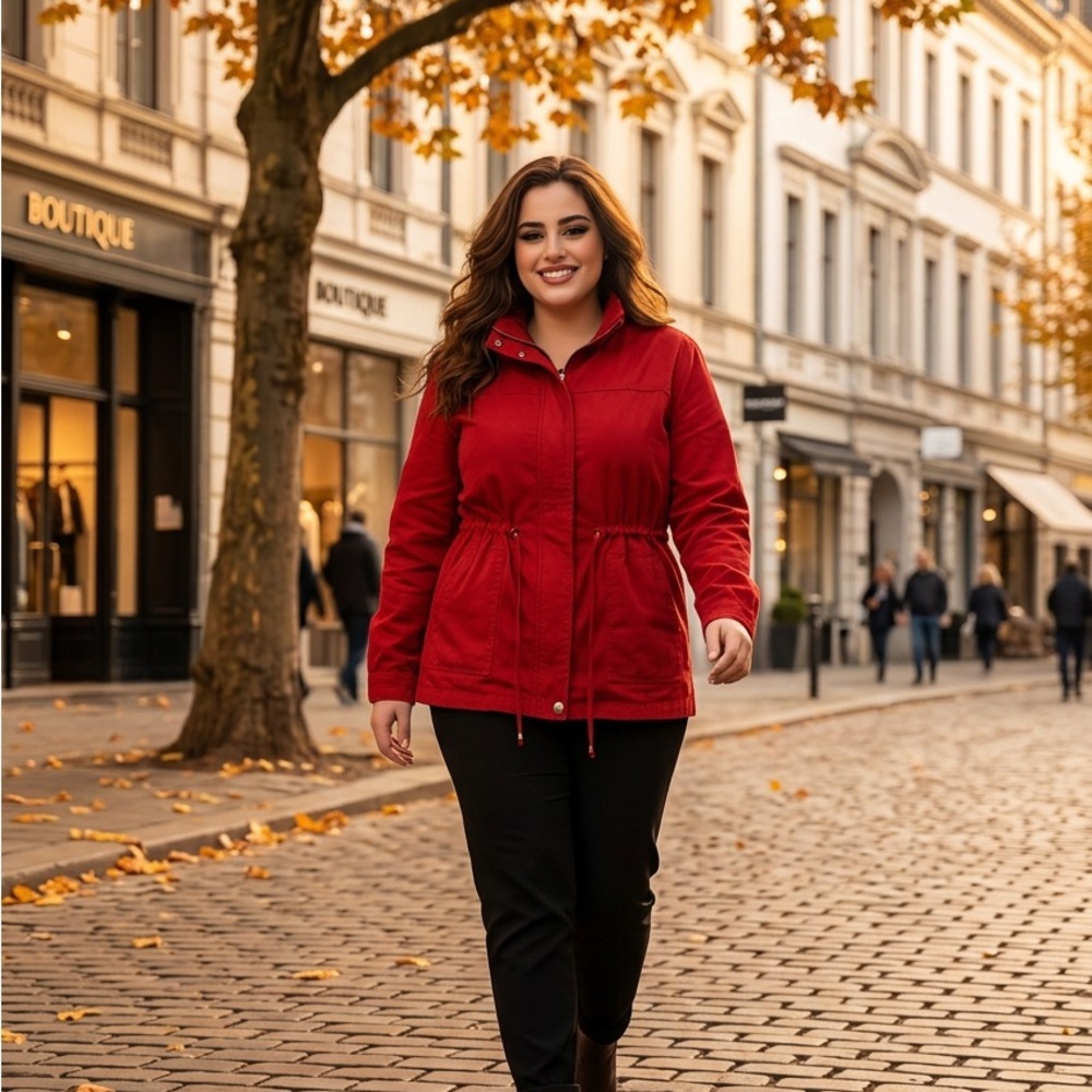 Agnes Orinda Classic Red Utility Drawstring Jacket for Women Size 4X